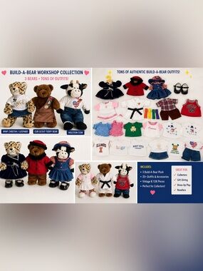 Build-a-Bear HUGE LOT - 3 Animals, Clothes, 21 Outfits,Shoes ,vintage & New
